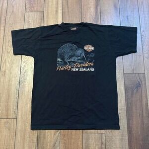 Vintage Harley Davidson New Zealand‎ T Shirt Men's Small Black Graphic Tee